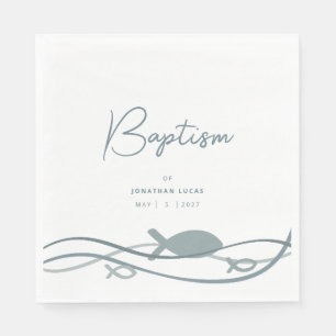 Ichthys Waves Blue - Modern Boy's Baptism Napkin
