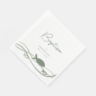 Ichthys Waves Green - Modern Boy's Baptism Napkin