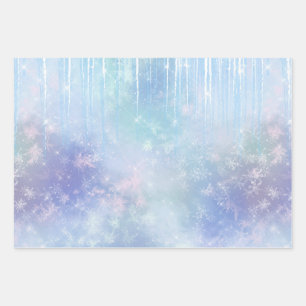 Icicles Snowflakes Crystals Blue Purple Wrapping Paper Sheet