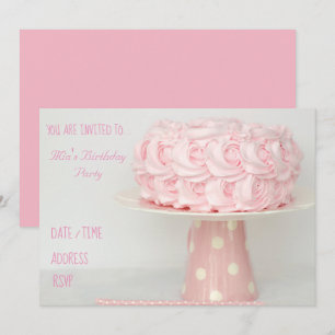 Icing cake pink girl's birthday party invitation