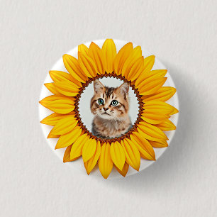 Icon, cat in sunflower 3 cm round badge