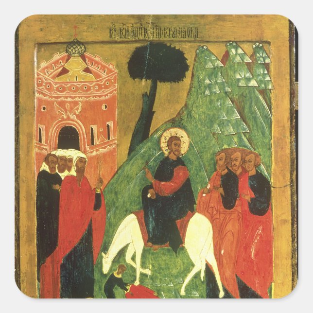 Icon depicting Christ's Entry into Jerusalem Square Sticker (Front)