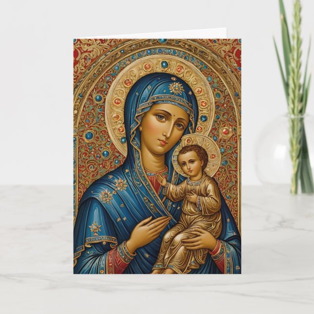 Icon of Mary and Jesus 5x7 folded Christmas Card (Front)