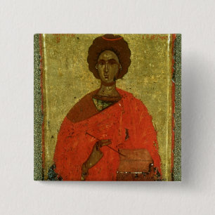 Icon of St. Pantaleon of Nicomedia 15 Cm Square Badge