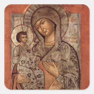 Icon of the Blessed Virgin with Three Hands Square Sticker