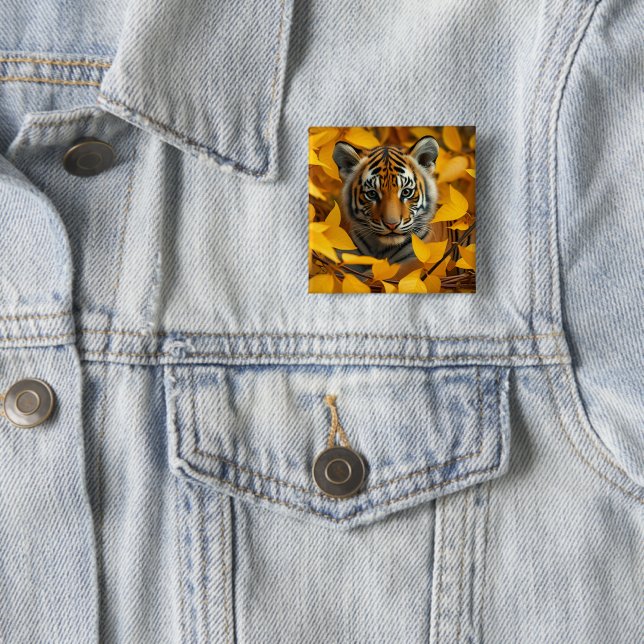 Icon: tiger cub in leaves 15 cm square badge (In Situ)