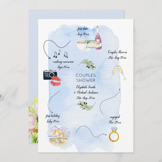 Icon Timeline of how we met Bridal Couples Shower Invitation (Front/Back)