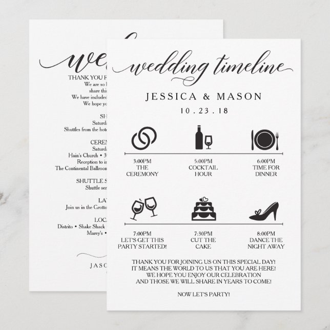 Icon Wedding Itinerary and Wedding Welcome Invitation (Front/Back)