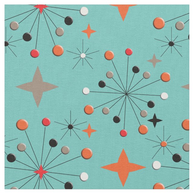 Iconic 1950's Atomic Starburst Retro Design Fabric (Close Up)