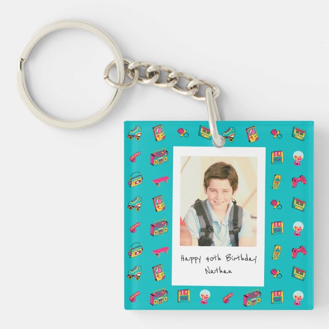 Iconic 90's - 40th Birthday Custom Photo Key Ring (Front)