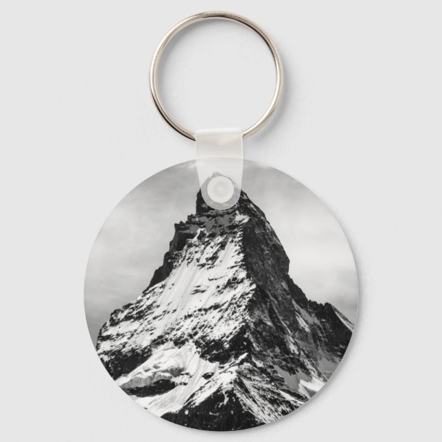 Iconic Alpine Mountain Matterhorn Black and White Key Ring (Front)