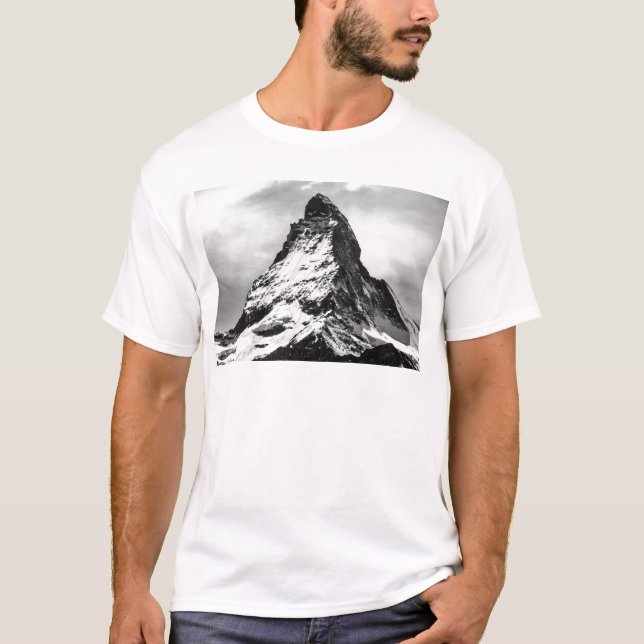 Iconic Alpine Mountain Matterhorn Black and White T-Shirt (Front)