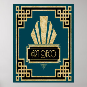 Iconic Art Deco -Teal Black and Gold Poster