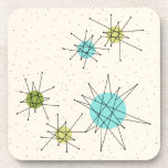 Iconic Atomic Starbursts Hard Plastic Coasters<br><div class="desc">This Iconic Atomic Starbursts Hard Plastic Coasters pattern features iconic atomic starbursts. That’s right! The old school, cream coloured background with gold speckles is the perfect backdrop for the vibrant turquoise, soothing celery, and kitschy pear green coloured circles. The spots of colour are sporadically placed in various sizes with overlaying...</div>