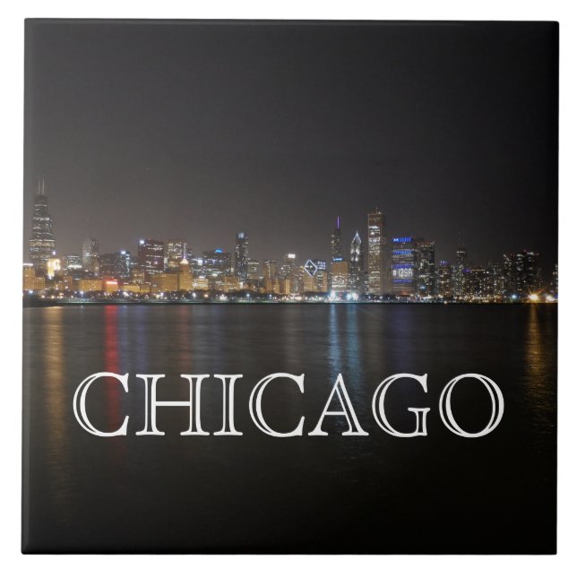 Iconic Chicago Skyline over Lake Michigan Ceramic Tile (Front)