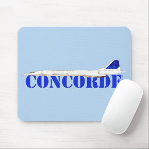 Iconic Concorde Jet with Bold Blue Typography Mouse Pad
