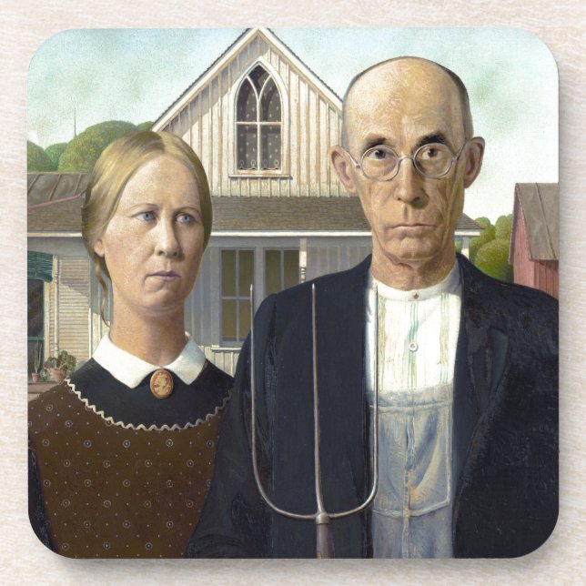 Iconic Grant Wood American Gothic Coaster (Front)