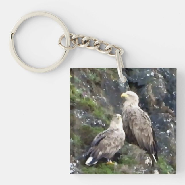 Iconic Highland White Tailed Eagle Pair  Key Ring (Front)