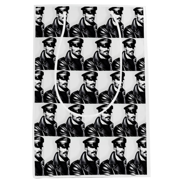 Iconic LGBTQ Gay Leather Daddy Medium Gift Bag (Front)