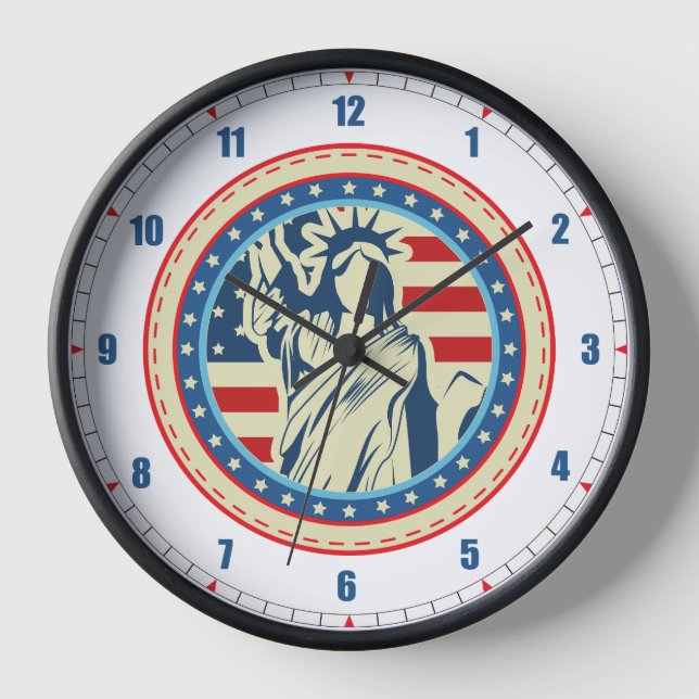 Iconic Liberty Patriotc USA Statue of Liberty Wall Clock (Front)