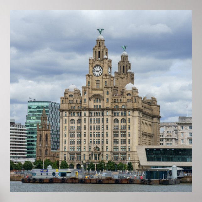 Iconic Liver Building and Tower, Riverfront Scene Poster (Front)