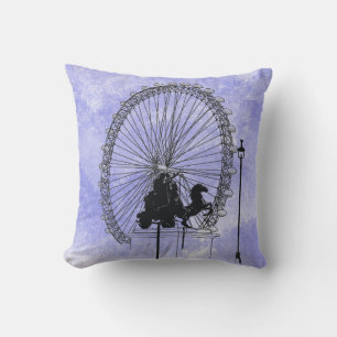 Iconic London Attraction Pen and Ink  Blue Violet  Cushion