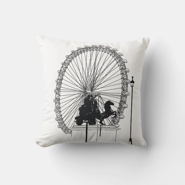 Iconic London Attraction Pen and Ink Sketch Cushion (Front)