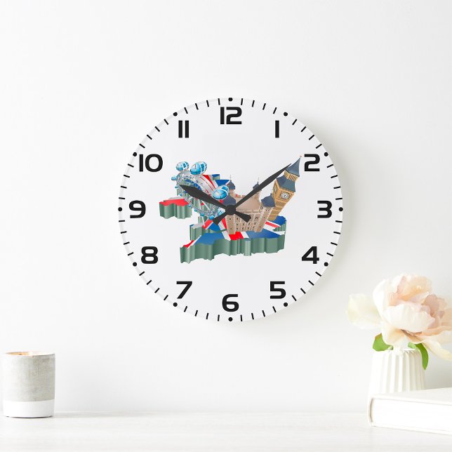 Iconic London Landmarks UK Map British Travel Large Clock (Creator Uploaded)