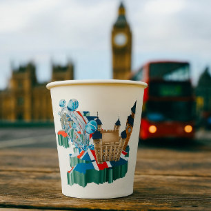 Iconic London Landmarks UK Map British Travel Paper Cups