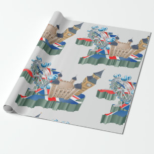 Iconic London Landmarks UK Map British Travel Wrapping Paper