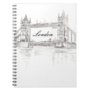 Iconic London Tower Bridge Black and White Drawing Notebook