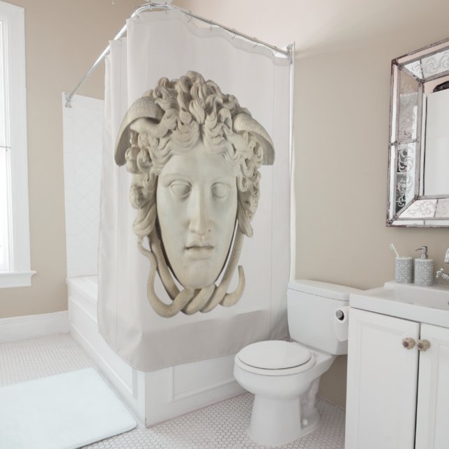 Iconic Medusa Shower Curtain in Neutral Beige (In Situ)