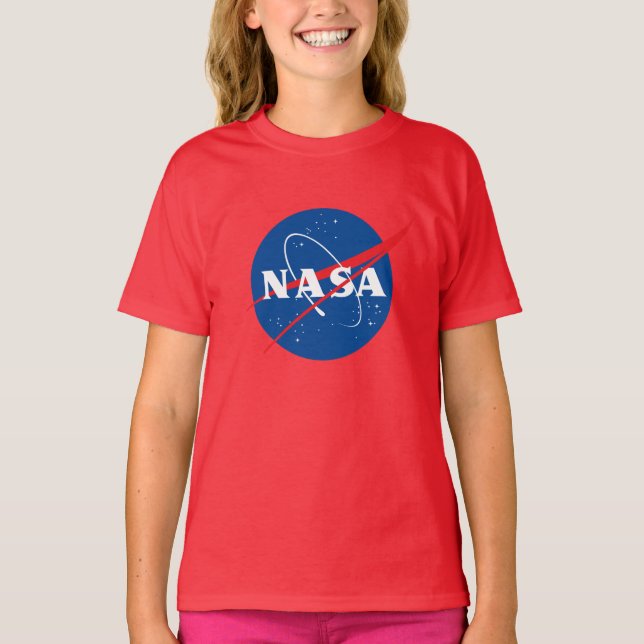 Iconic NASA Girls’ Cotton T-Shirt (Comet Red) (Front)