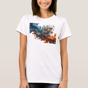 Iconic Navy BLUE ORANGE STARS 3D Text Art T-Shirt