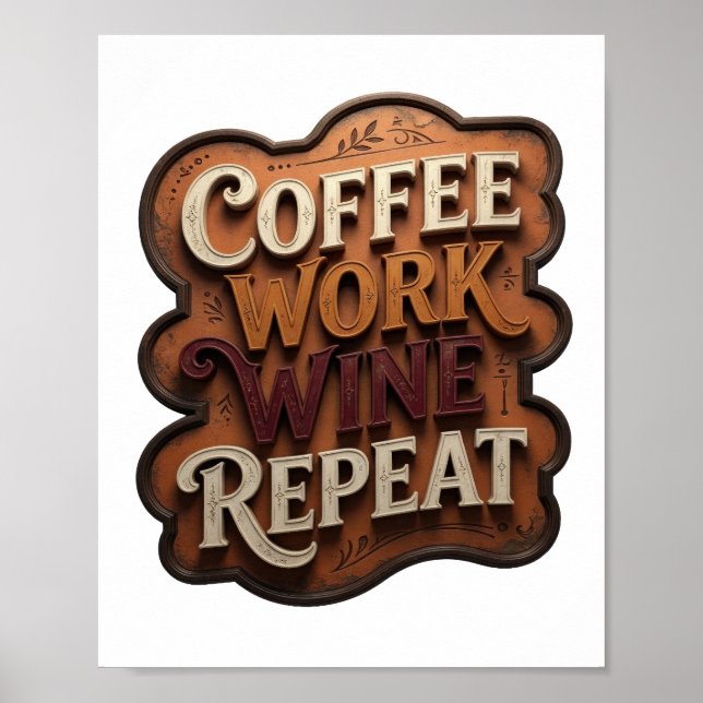 Iconic Orange COFFEE WORK WINE REPEAT Print (Front)