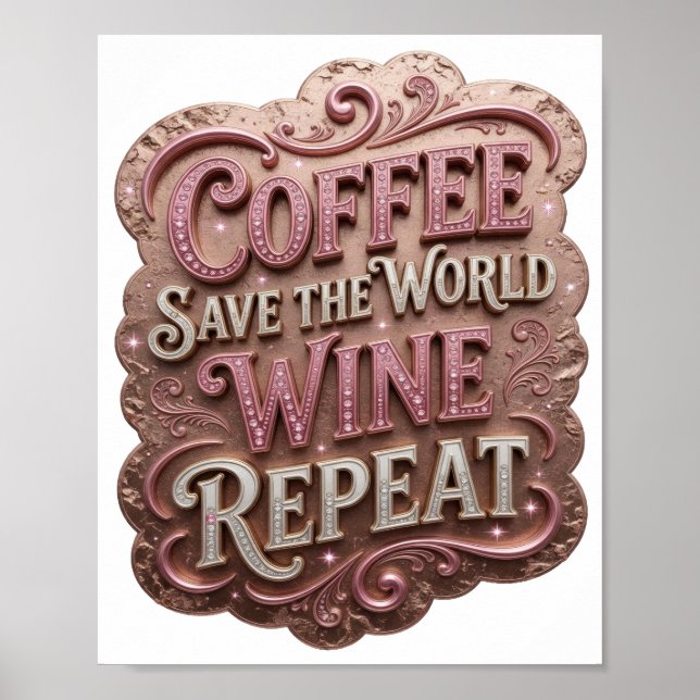 Iconic Pink COFFEE SAVE THE WORLD WINE REPEAT v2 Poster (Front)