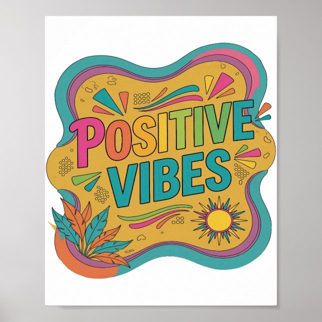 Iconic Pink POSITIVE VIBES Statement Design Poster (Front)