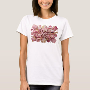 Iconic Pink WINE IS MY BEST FRIEND Artistic Motif T-Shirt