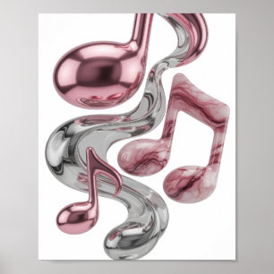 Iconic Silver MUSIC IN MOTION Artistic Motif Poster