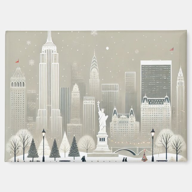 Iconic Statue of Liberty & NYC Skyline Holiday  Magnet (Front)