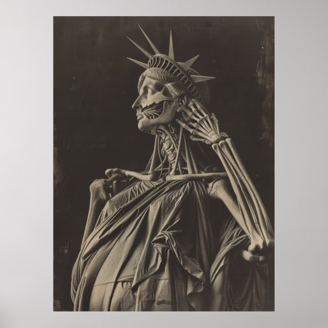 Iconic Statue of Liberty Poster with American Flag (Front)