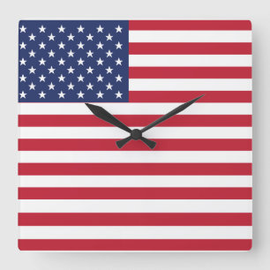 Iconic USA Flag Emblem, Patriotic American Pride Square Wall Clock
