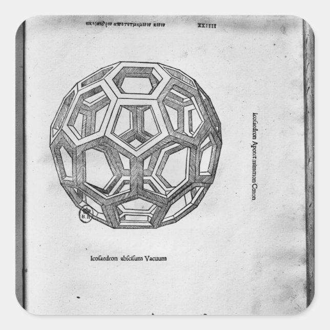 Icosahedron, from 'De Divina Proportione' Square Sticker (Front)