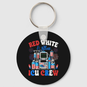Icu Crew Red White Blue 4th Of July Fireworks Usa Key Ring