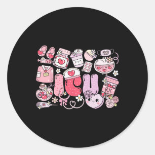 Icu Happy Valentines Day Intensive Care Unit Nurse Classic Round Sticker