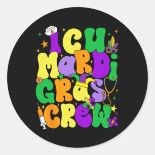 Icu Mardi Gras Crew Nurse Funny Carnival Party Men Classic Round Sticker