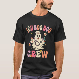 ICU Nurse Boo Crew Retro Ghost Halloween Peds Nurs T-Shirt