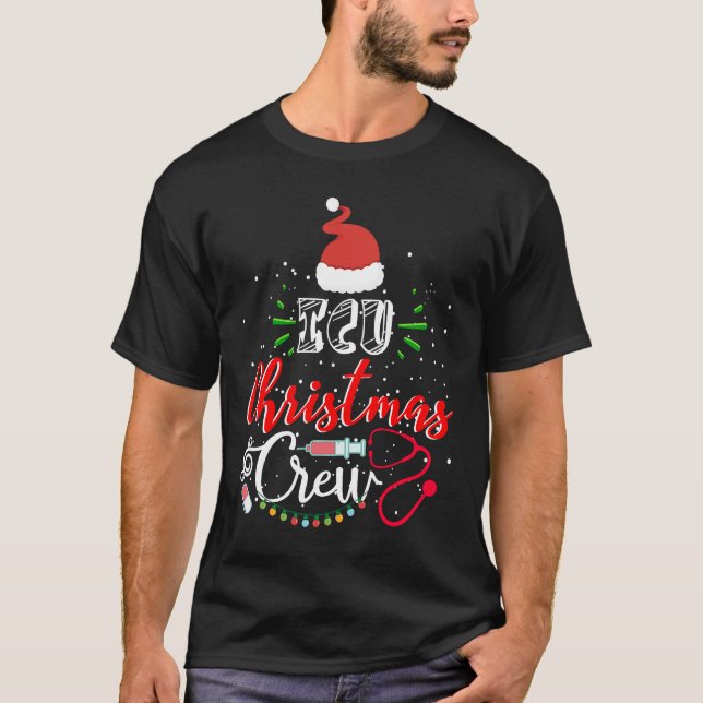 ICU Nurse Christmas Crew Cute Xmas T-Shirt (Front)
