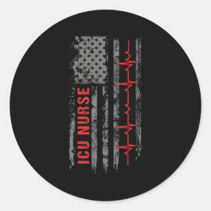 Icu Nurse Critical Care American Flag Classic Round Sticker