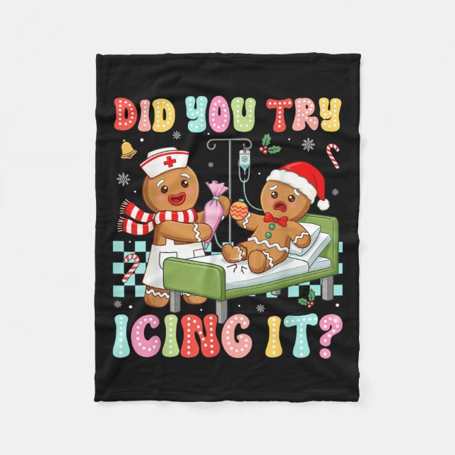 Icu Nurse Did You Try Icing It Christmas Retro Gin Fleece Blanket (Front)